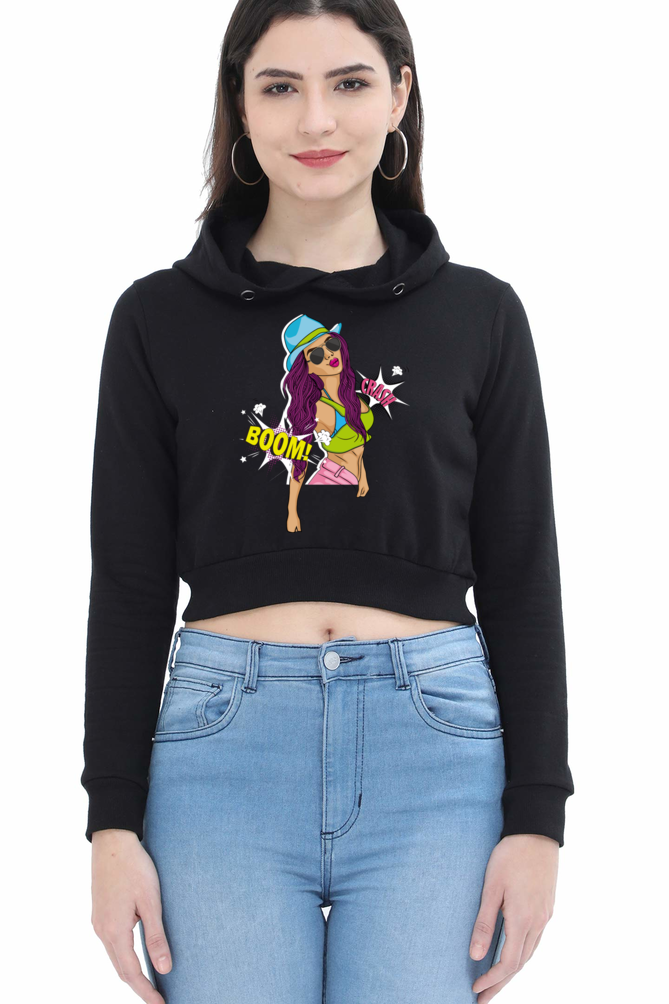 Casual Crop Hooded Sweatshirt Laughing Labels