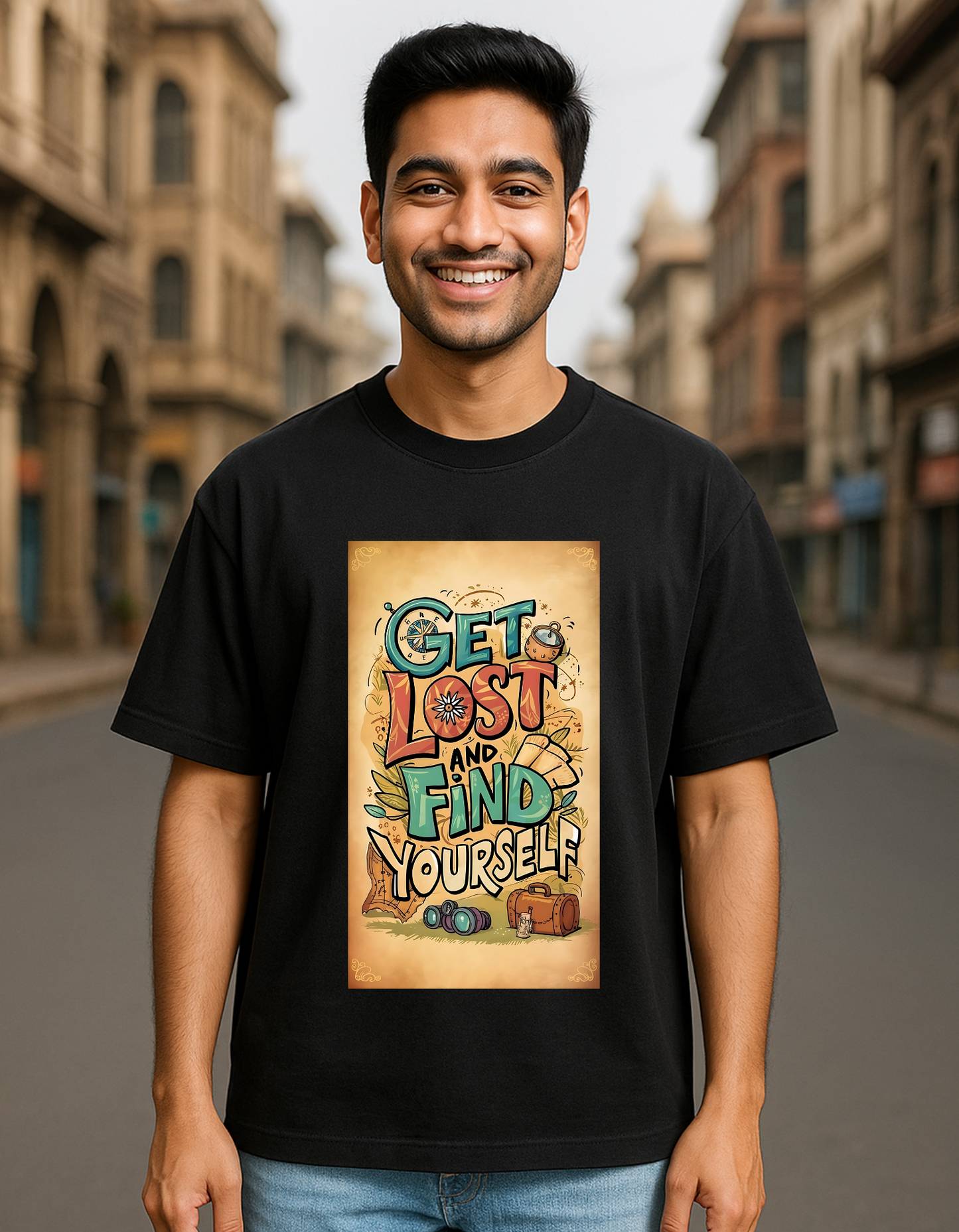 Men's Oversize T-Shirt Get Lost And Find Yourself Laughing Labels