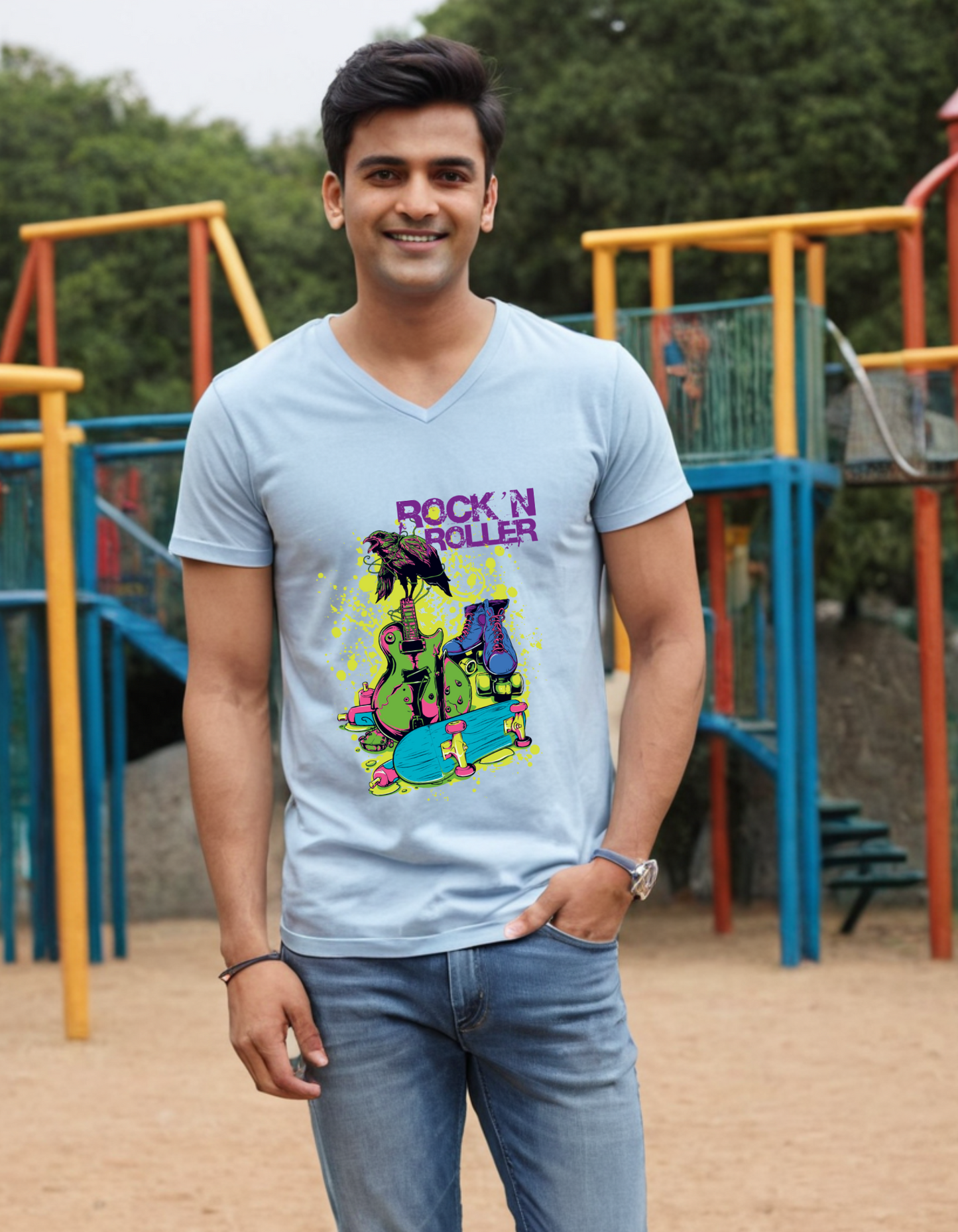 Casual V-neck T-shirt Laughing Labels