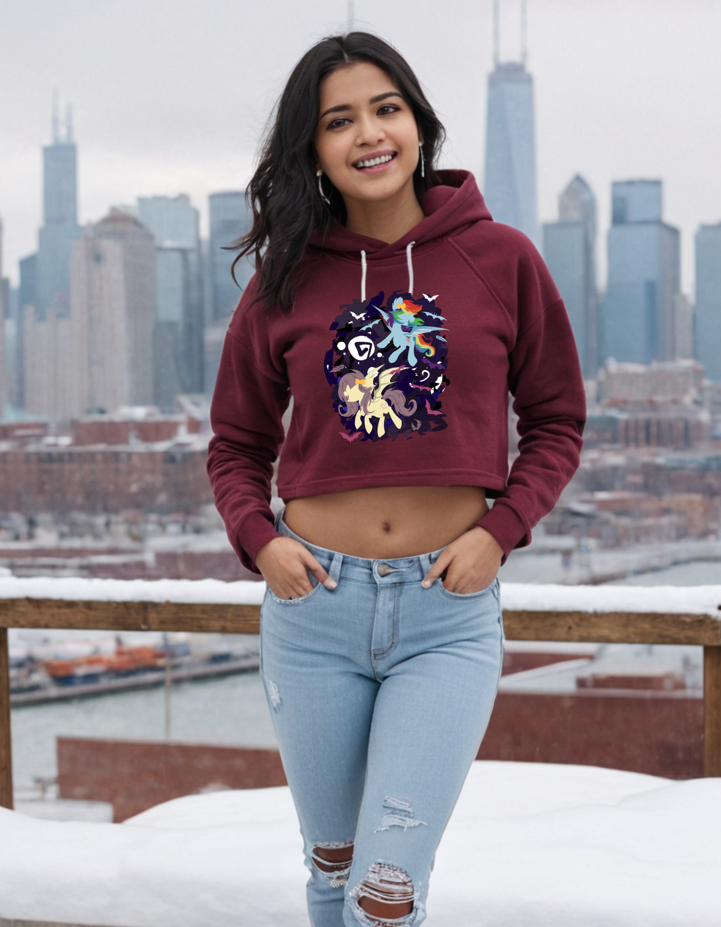 Casual Crop Hooded Sweatshirt Laughing Labels