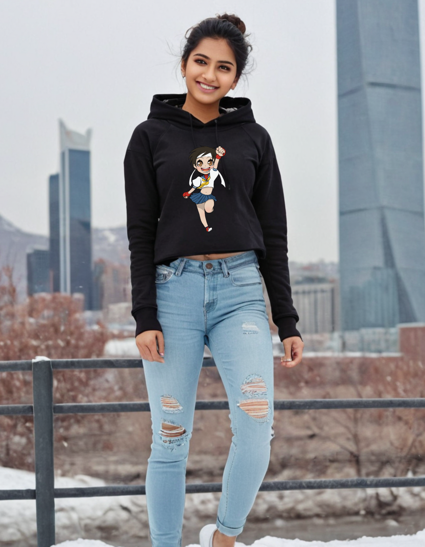 Casual Crop Hooded Sweatshirt Laughing Labels