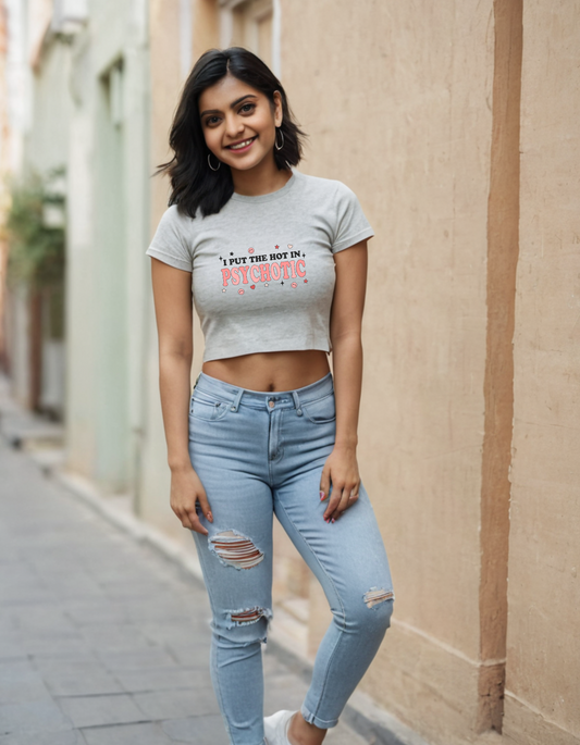 Women's Crop Top I Put The Hot In Psychotic Laughing Labels