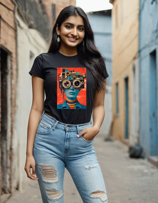 Women's T-shirt Social Media Lady Laughing Labels