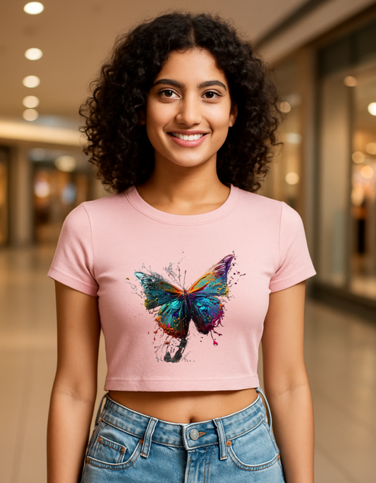 Women's Crop Top Butterfly Laughing Labels